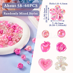 アクリルビーズ  混合図形  ショッキングピンク  7~36.5x7~36.5x5.5~36.5mm  穴：1.8~4.5mm  58~60のPCについて&nbsp;MACR-TA0001-87C