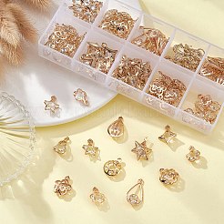100 個 10 スタイルラックメッキ環境に優しいアイアンチャーム  クリスタルラインストーン付き  花＆ハート＆ひし形＆星＆ティアドロップチャーム  ライトゴールド  13~20.5x9.5~13x4.5~7.5mm  穴：1.2~1.6mm  10個/スタイル&nbsp;IFIN-YW0001-87