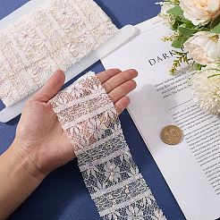 5ヤードのポリエステル製フラワーレースリボン（スパンコール付き）  衣服アクセサリー用の輝く花のレーストリム  リネン  2-5/8インチ（66mm）  約5.00ヤード（4.57m）/セット&nbsp;OCOR-GF0005-24C