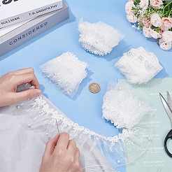 4袋4種類のポリエステル刺繍レースリボン  プラスチックラインストーン付き  プラスチックベースのイミテーションパール  服飾材料  ホワイト  2-3/8~3インチ（60~75mm）  1ヤード/バッグ  1バッグ/スタイル&nbsp;OCOR-MA0001-01