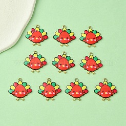 10 個 5 スタイルのかわいいプリント合金ペンダント  ライトゴールド  カドミウムフリー＆ニッケルフリー＆鉛フリー  七面鳥のチャーム  ファイヤーブリック  26x26x2mm  穴：2mm  2個/スタイル&nbsp;ENAM-YW0003-46B