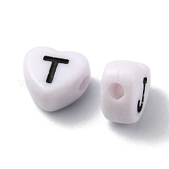 不透明なアクリルエナメルビーズ  手描きのビーズ  水平穴  混合黒い文字とハート  ホワイト  7x7x4mm  穴：1.5mm&nbsp;MACR-YW0002-23
