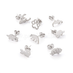 16 Pairs 16 Style Crocodiles & Dog & Swan & Hedgehog & Dinosaur & Bird 304 Stainless Steel Stud Earrings&nbsp;EJEW-CF0001-02P