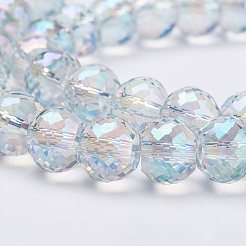 電気メッキガラスビーズ連売り  フル虹メッキ  ファセットロンデル  ライトシアン  8x6mm  穴：1mm  約39個/連  7.8インチ（20cm）&nbsp;EGLA-P027-FR06