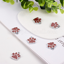 合金エナメルチャーム  グリッターパウダー付き  犬の足跡  プラチナ  暗赤色  17.7x16.6x2mm  穴：2mm&nbsp;ENAM-TAC0001-05D