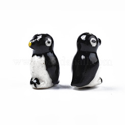 手作りの磁器セラミックビーズ連売り  手描き  ファミーユスタイルバラ  ペンギン  ブラック  16~18x9~11x10~11mm  穴：1.4mm  約18個/連  12.2インチ（31cm）&nbsp;PORC-S502-023A