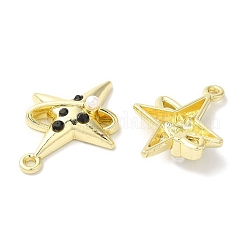 ラックメッキ合金ペンダント  ABSイミテーションパールとラインストーン付き  カドミウムフリー＆ニッケルフリー＆鉛フリー  スターのチャーム  ゴールドカラー  ジェット  24x18x6mm  穴：1.6mm&nbsp;FIND-I039-020G-01