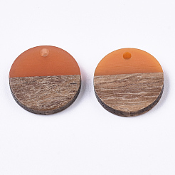 樹脂＆ウォールナットウッドペンダント  ワックス  ホイル付き  フラットラウンド  ミックスカラー  18x3.5mm  穴：1.5mm&nbsp;RESI-S358-02C