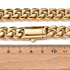 12mm 304ステンレススチール製キューバンリンクチェーンネックレス（ユニセックス）  イオンプレーティング（ip）  18KGP本金メッキ  24.17インチ（61.4cm）&nbsp;NJEW-K295-02C-G