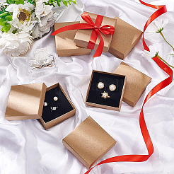クラフト紙板紙ジュエリーセットボックス  ピアスとネックレスボックス  正方形  バリーウッド  7x7x2.6cm  16個/セット&nbsp;CBOX-BC0001-10