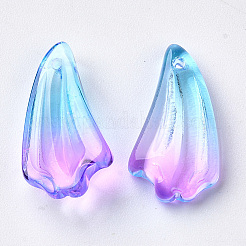 ツートン透明スプレー塗装ガラスペンダント  花弁  蘭  20x10.5x5mm  穴：1.2mm&nbsp;GLAA-S054-005D-01