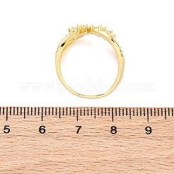 女性用真鍮マイクロパヴェクリアキュービックジルコニアカフリング  葉  ラックめっき  カドミウムフリー＆鉛フリー  持続的なメッキ  18KGP本金メッキ  15mm  内径：17mm&nbsp;RJEW-U047-02G