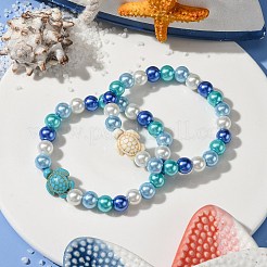 2Pcs 2 Colors 8mm Round Baking Paint Pearlized Glass Pearl Beaded Stretch Bracelet Sets&nbsp;BJEW-JB10899