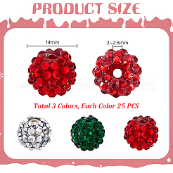 75色のアクリル樹脂ラインストーングラデーションビーズ3個  ミックスカラー  14mm  穴：2~2.5mm  25個/カラー&nbsp;RESI-GA0001-35
