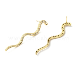 Clear Cubic Zirconia Long Wave Dangle Stud Earrings&nbsp;EJEW-F315-02G