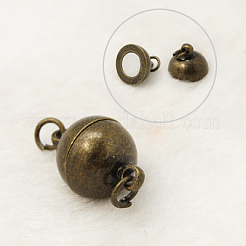 ループ付き真鍮製マグネットクラスプ  ニッケルフリー  ラウンド  アンティークブロンズ  16x10mm  穴：2mm&nbsp;KK-MC021-AB-NF