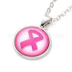 Glass Flat Round Pendant Necklace with Brass Chain&nbsp;NJEW-A003-01A