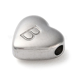 変色しない201ステンレススチールビーズ  ステンレス鋼色  ハート  文字B  7x8x3.5mm  穴：1.5mm&nbsp;LS-STAS-M335-01B-P