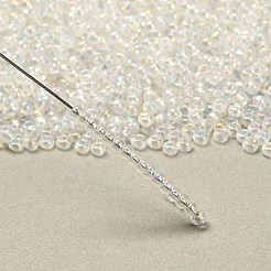 12/0グレードの丸いガラスシードビーズ  透明色の虹  ホワイトスモーク  2x1.5mm  穴：0.9mm  約3000個/50g&nbsp;X-SEED-Q010-F533