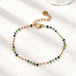 304 Stainless Steel Glass Beaded Chain Bracelets for Women&nbsp;BJEW-K237-24G