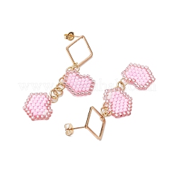 Handmade Glass Seed Beads Heart Stud Earrings&nbsp;EJEW-MZ00279-03