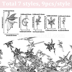 63pcs7スタイルチベットスタイルアロイペンダント  アンティークシルバー  17~40x8~25.5x1.5~4mm  穴：1.5~3mm  9個/スタイル&nbsp;TIBE-SC0002-53