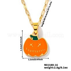304 Stainless Steel Enamel Halloween Pumpkin Pendant Dapped Chain Necklaces&nbsp;DR6238