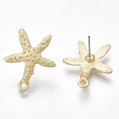 合金製スタッドピアスパーツ  スチールピンとループ付き  ヒトデ/海星  マットゴールドカラー  22.5x19.5mm  穴：1.8mm  ピン：0.7mm&nbsp;PALLOY-T065-67
