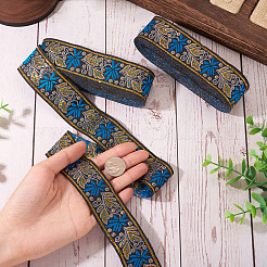 エスニック風刺繍ポリエステルリボン  ジャカードリボン  チロリアンリボン  花柄のフラット  服飾材料  ダークシアン  1-3/8インチ（34x0.3mm）  約7.66ヤード（7m）/バンドル&nbsp;SK-TAC0001-03