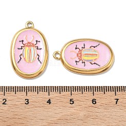 304ステンレススチールエナメルペンダント  昆虫チャーム付き楕円形  イオンプレーティング（ip）  18KGP本金メッキ  ピンク  28.5x18x3mm  穴：2mm&nbsp;STAS-K295-53G-02