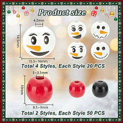 クリスマス スノーマン プリント 木製 ヨーロピアン ビーズ 180個 6スタイル  大穴丸いビーズ  ミックスカラー  10~16x8.5~14.5mm  穴：3~4.2mm&nbsp;WOOD-PH0003-03A