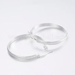 304ステンレススチールフープピアス  低刺激性のイヤリング  銀色のメッキ  37x35x3.5mm  ピン：1x0.8mm&nbsp;EJEW-H327-34