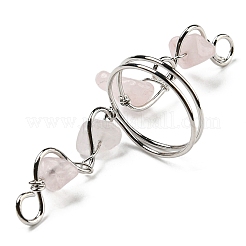 天然混合宝石チップフィンガーリング  ラックメッキプラチナ真鍮ワイヤーラップワイドリング  内径：17~19mm&nbsp;G-Q1002-09P
