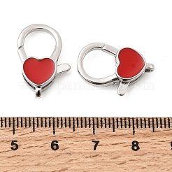 ハート型真鍮エナメルロブスタークロウ留め金  鉛フリー＆カドミウムフリー  長持ちメッキ  ラックめっき  プラチナ  レッド  20x14x5.5mm  穴：1.5mm&nbsp;KK-Z147-02P-01A