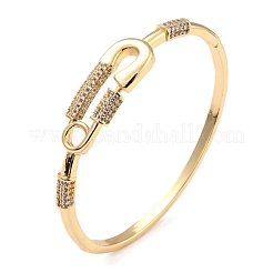 Safaty Pin Shape Cubic Zirconia Cuff Bangle&nbsp;BJEW-I298-10G