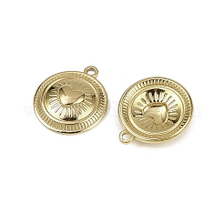 304ステンレスペンダント  ハートチャーム付きフラットラウンド  ゴールドカラー  21.5x18.5x4.5mm  穴：1.8mm&nbsp;STAS-D363-02G