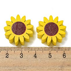 プリントウッドビーズ  ヒマワリ  ゴールド  21x8mm  穴：2.5mm&nbsp;WOOD-G022-23
