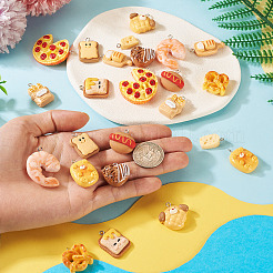 24個12スタイル不透明樹脂ペンダント  プラチナメッキ鉄ループ付き  模造食品  混合図形  ミックスカラー  20~30x10~31.5x5~10mm  穴：1.8~2mm  2個/スタイル&nbsp;CRES-TA0001-65