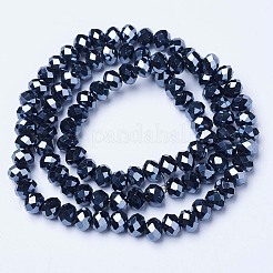 電気メッキガラスビーズセット  パール光沢メッキ  多面カット  ロンデル  ブラック  3.5~3.8x3mm  穴：0.4mm  約105~110個/連  29~31cm&nbsp;LS-EGLA-A034-P3mm-A18