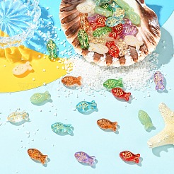 40 個 8 スタイルガラスビーズ  ゴールドライン入り  魚  ミックスカラー  21.5x10.5x7mm  穴：1mm  5個/スタイル&nbsp;GLAA-YW0005-84