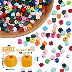 スプレー塗装木製ビーズ  正方形  ミックスカラー  8x8x8mm  穴：2.5~3mm  500pc&nbsp;WOOD-PA0001-53B