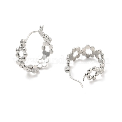 変色しない304ステンレススチールビーズリングフープピアス（女性用）  ステンレス鋼色  19x7.5mm  ピン：0.7mm&nbsp;EJEW-P202-02P
