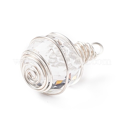 ワイヤーで包まれた透明なガラスのペンダント  多面カット  ラウンド  銀  透明  35x22.5mm  穴：4.2mm&nbsp;PALLOY-JF01829