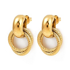 304 Stainless Steel Double Ring Dangle Stud Earrings&nbsp;EJEW-K268-21G