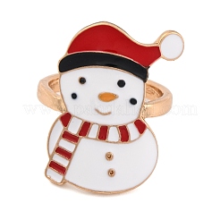 クリスマステーマの合金エナメルオープンカフリング  女性のための  ライトゴールド  雪だるま  調整可能  雪だるま：25x17.5mm。&nbsp;RJEW-C106-02G-KCG