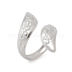 女性用304ステンレススチールオープンカフリング  花  ステンレス鋼色  内径：17.8mm&nbsp;RJEW-A079-12B-P