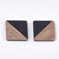 樹脂とクルミの木のカボション  正方形  ブラック  13.5x13.5x3mm&nbsp;RESI-S358-A-90D