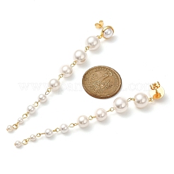 女性用シェルパールタッセルスタッドピアス  ゴールドカラー  ラウンド  110x10mm&nbsp;EJEW-JE06195-01