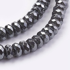 非磁性合成ヘマタイトビーズ連売り  多面カット  ロンデル  6x3mm  穴：1mm  約121個/連  15.3インチ&nbsp;G-K263-01C-05