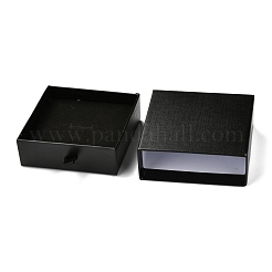 四角い紙の引き出しボックス  黒のスポンジとポリエステルロープ付き  ブラック  9.3x9.4x3.4cm&nbsp;X-CON-J004-01C-05